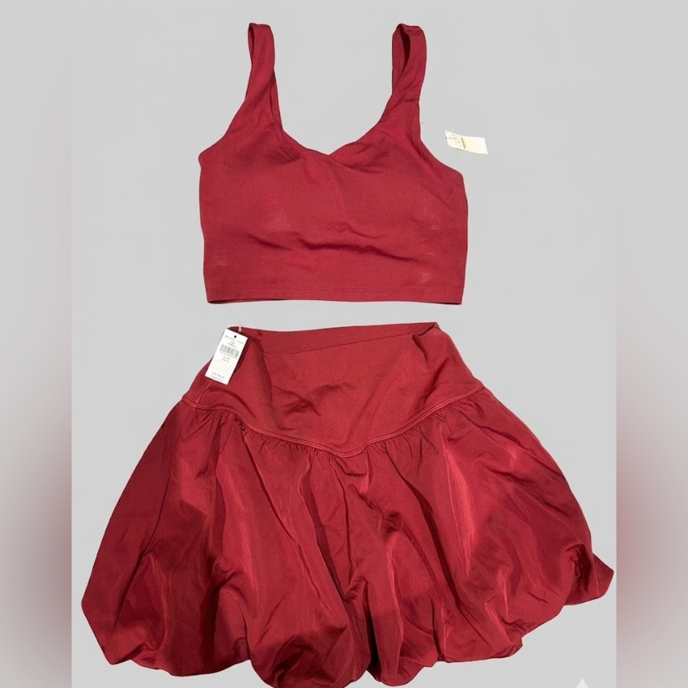 (Set of 2)Offline Aerie Red Orange Two-Piece Crop Top and Skirt Set